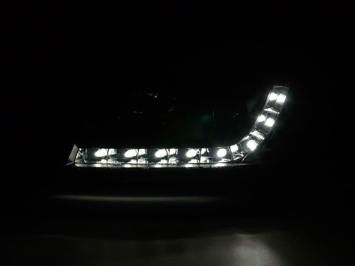 Scheinwerfer Set Daylight LED Tagfahrlicht Audi A6 4B 01-03 schwarz Scheinwerfer Set Daylight LED Tagfahrlicht Audi A6 4B 01-03 schwarz